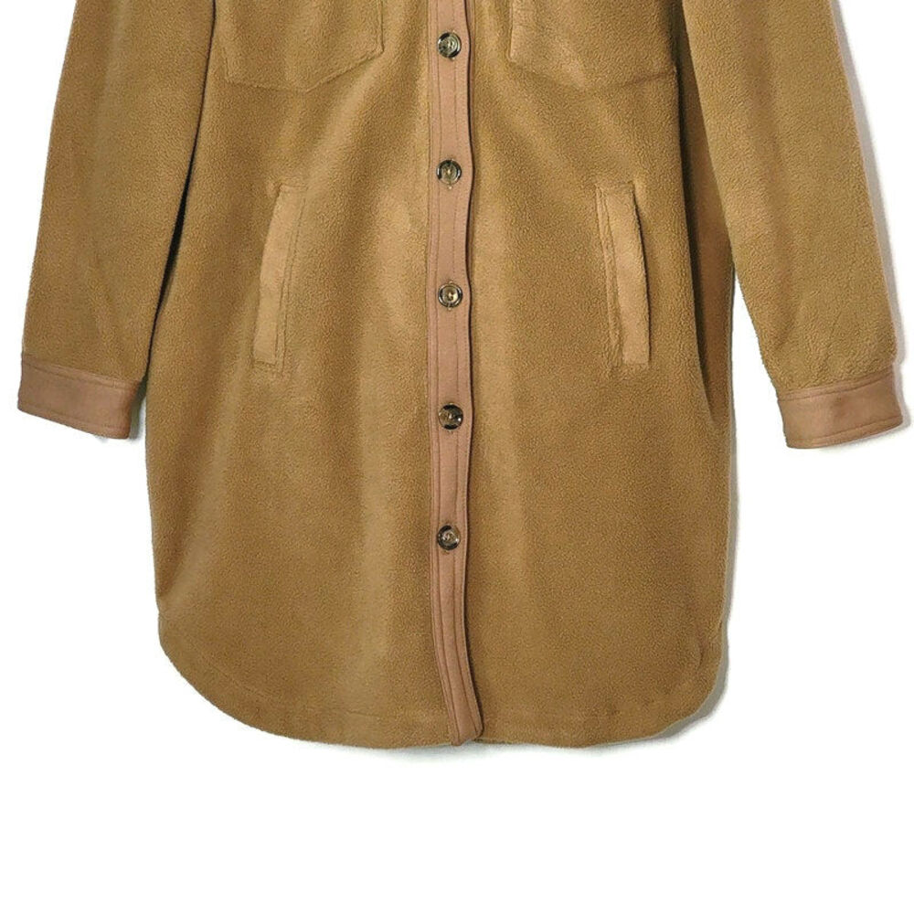 BlankNYC Fleece Shacket Camel Tan Button Down Long Jacket Size S Oversized - Picture 4 of 16